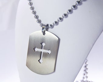 Unisex Steel Cross Necklace  |  Dog Tag Neckwear For Men  |  Easter Gift