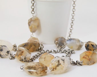 Chunky Boho Necklace  |  Long Gemstone Necklace  |  Silver Chain Necklace  |  Dendritic Quartz