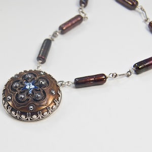 Antique Button Necklace . Brown Pearls .