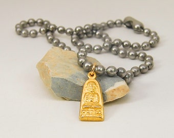 Petite Gold Buddha Pendant  |   Gold Buddha Necklace  |  Boho Necklace  |   Stainless Steel Ball Chain