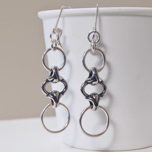 Long Silver Earrings |  Unique Circle Earrings  |  Ready to Ship Gift for Her  |  Sterling Silver Earrings