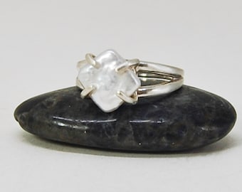 Square Pearl Ring  |  White Coin Pearl Ring  |  Sterling Silver Ring  |  Size 6 Pearl Ring