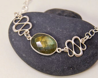 Green Gemstone Necklace  |  Modern Silver Necklace   |  Green Labradorite  |  Silver Choker