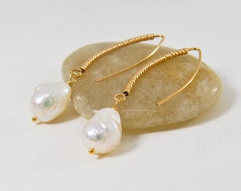 Long Baroque Pearl Earrings  |  Edison Pearl Earrings   |   Long Gold Earrings  |   Statement Earrings  |  Bridal Jewelry
