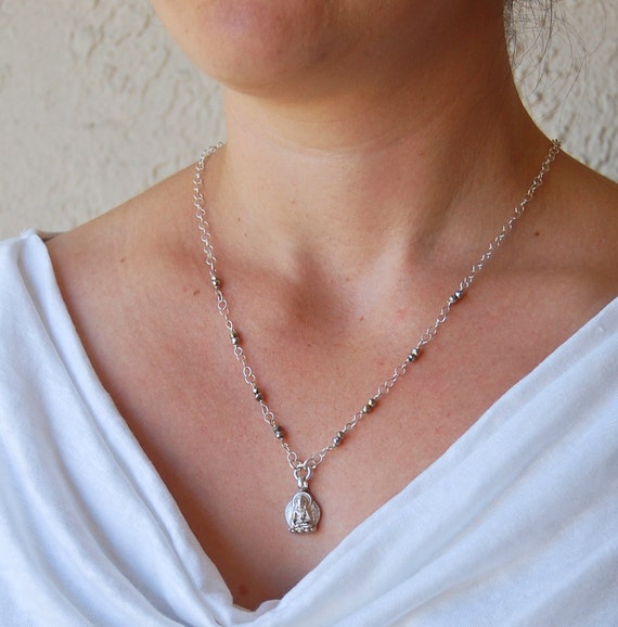 Silver Buddha Necklace Small Buddha Pendant Delicate Etsy