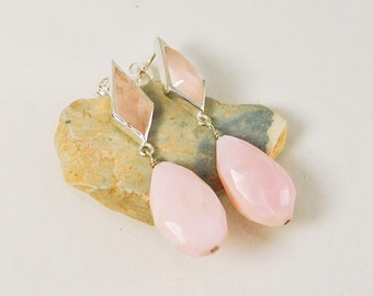 Pink Statement  Earrings  |  Pink Peruvian Opal Earrings  |  Faceted Rose Quartz Earrings  |   Pink Gemstone Earrings