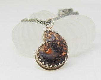 Boho Unisex Necklace  |  Ammonite Fossil Pendant  |  Hand Forged Silver Pendant  |  OOAK