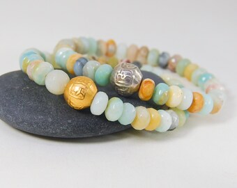 Prayer Bead Bracelet   |   Beaded Gemstone Stretch Bracelet  |  Amazonite Bracelet  |  Choice of Silver or Gold Plated