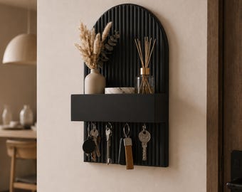 Schwarzes magnetisches Schlüsselregal, moderner Garderobenorganizer, Wand-Schlüsselablage, minimalistische Flurdekoration, schwebendes Regal