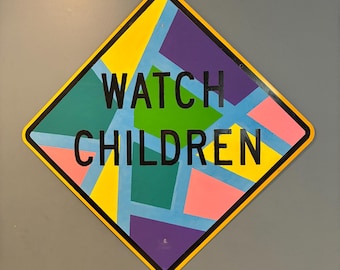 Uhr Kinderschild Wandkunst | Vintage Straßenschild Dekor | Vorsicht Kinder spielen Schild | Retro Straßenschild | Mann Höhle Garage Dekor | Geschenkidee