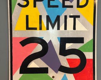 Speed Limit Sign Wall Art | Vintage Road Sign Decor | 25 MPH Street Sign | Industrial Man Cave Garage Decor | Retro Traffic Sign