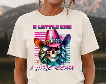 A Little Emo A Little Yeehaw Shirt, Neon Skull Cowgirl Tee, Comfort Colors 1717 Women, Western Gothic Shirt, Emo Country Gift, Alt Cowgirl