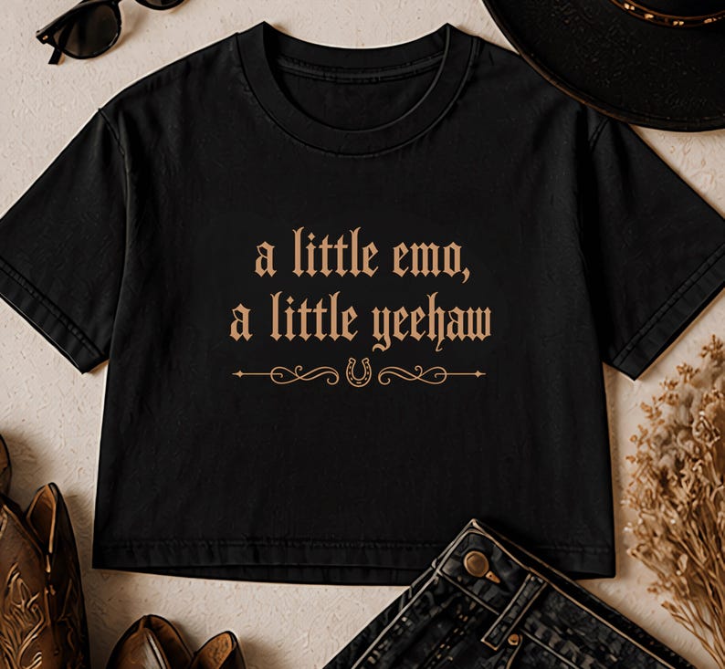 Emo Cowgirl Crop Shirt, A Little Emo A Little Yeehaw Crop Tee, Western Gothic Shirt, Vintage Cowgirl Graphic Tee, Country Emo Aesthetic image 3