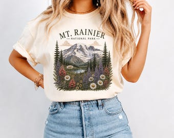 Mt Rainier National Park Shirt, Wildflower Tee, Mountain Shirt, Nature Graphic Tee, Floral Hiking Shirt Women, National Park Aesthetic