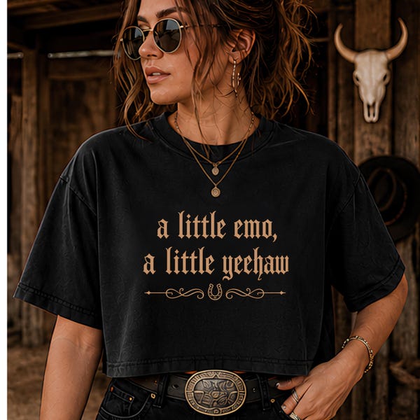 Shirt emo cowgirl crop, A Little Emo A Little Yeehaw Crop Tee, Western Gothic Shirt, Vintage Cowgirl Graphic Tee, Country Emo Esthetic