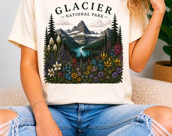 Glacier National Park Shirt, Wildflower Tee, Montana Nature Shirt, Mountain Graphic Tee, Floral Shirt Women, National Park Aesthetic