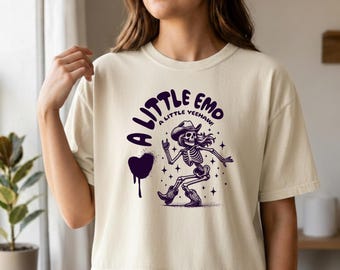 Emo Yeehaw Skeleton Tee | Purple Graphic Cowboy Hat & Boots Comfort Colors 3023CL Heavyweight Women's Mid-length Boxy T-Shirt