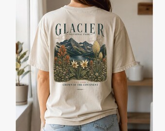 Glacier National Park Lake & Wildflowers T-shirt | Alpine Lake Graphic, Comfort Colors 1717 Tee