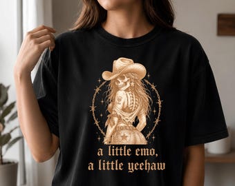 A little Emo, a Little Yeehaw Western Emo Graphic Tee, Comfort Colors 1717, Emo Country Shirt, Alt Western Tee, Cowgirl Gift, Skull Cowgirl