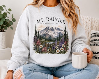 Mt. Rainier National Park with Wildflowers Sweatshirt, Wildflower crewneck, National Park Sweatshirt
