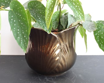 Glossy Plant Pot, brown Pottery Planter, Fat lava ceramic planter, Flower Pot, Indoor Pottery Planter, Earthenware Pot, Retro Planter