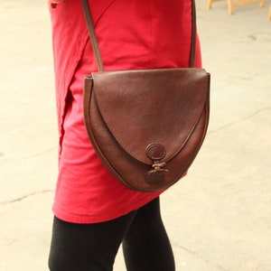 Vintage Brown Leather Crossbody Bag: Long Strap Purse