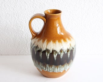 BAY Lava Vase, Braun und Ocker Keramik Vase, West Germany Pottery, Mid-Century Vase, Retro Vase mit Griff, Fat Lava Vase mit Griff, BAY Vase