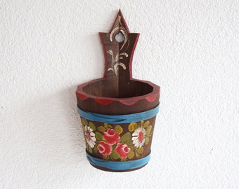 Decorative Wooden Pot, Wooden Pot Flower Pot, Hanging Pot, Utensil Pot, Farmhouse Decor, Rustic Wood Pot, Shabby Chic Decor
