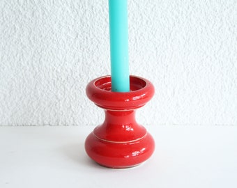 Red Pottery Candle Holder, Vintage Single Candle Holder, Small Candle Holder Ceramic, Lava Candle Holder, 1970s Candle Holder