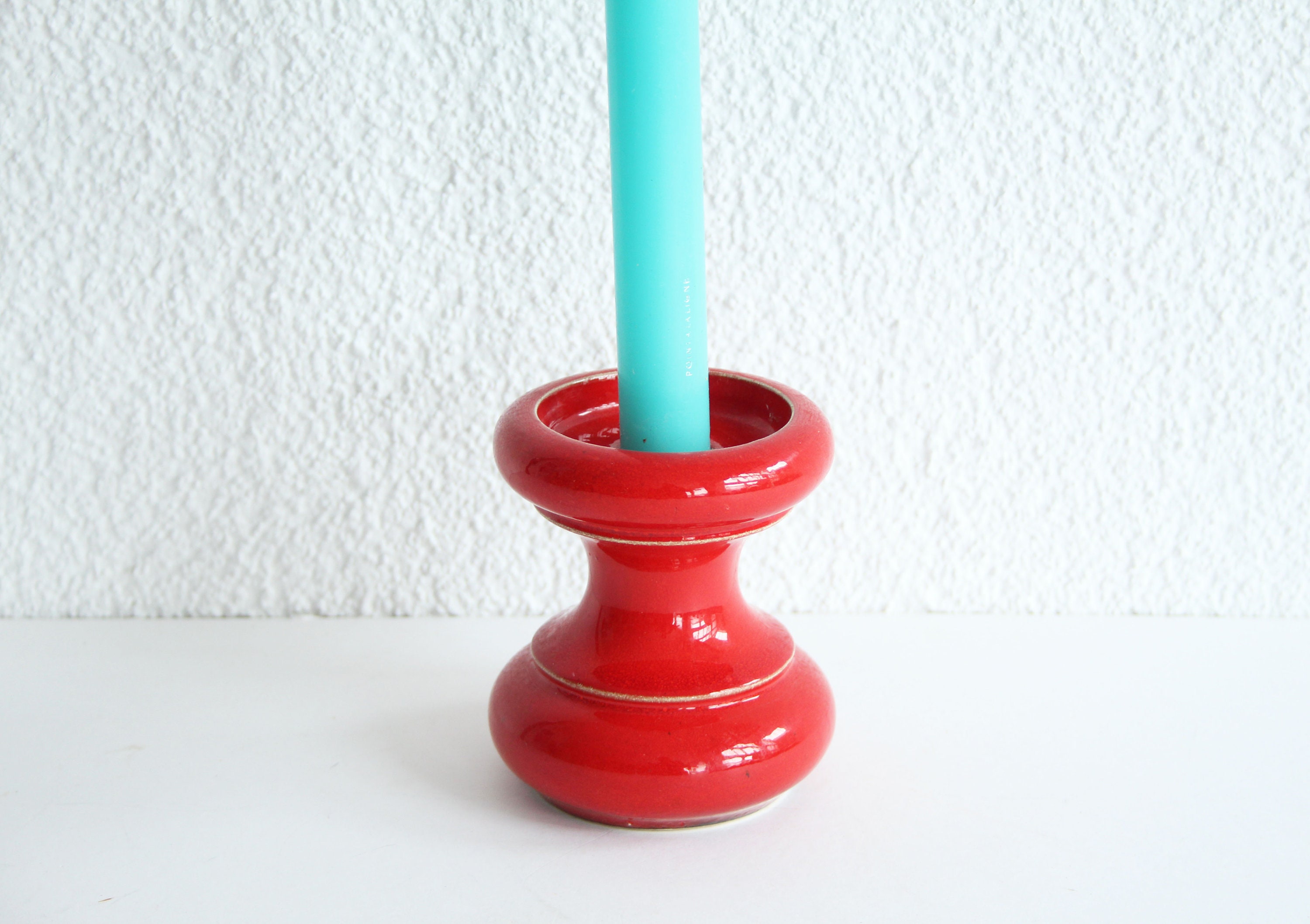 Red Pottery Candle Holder, Vintage Single Candle Holder, Small Candle Holder Ceramic, Lava Candle Holder, 1970s Candle Holder