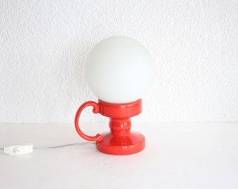 Runde Lava Lampe, Retro Tischlampe 70er Jahre, Nachttischlampe rot orange, Mid-Century Lampe, Kleine Tischleuchte, Nachttischlampe Space Age