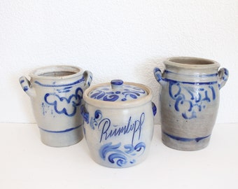 Large Blue Salt glazed Stoneware pot with handles,  Sauerkraut pots, salt glazed pottery, Rumtopf, utensil holder pot, decorative blue pot