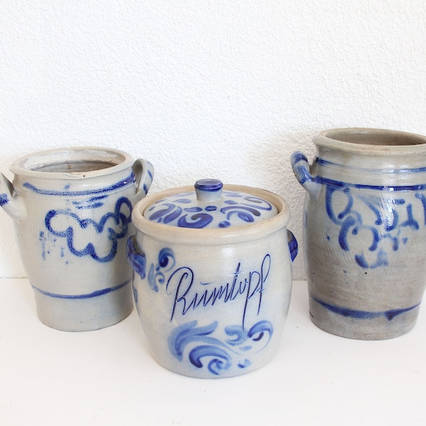 Large Blue Salt glazed Stoneware pot with handles,  Sauerkraut pots, salt glazed pottery, Rumtopf, utensil holder pot, decorative blue pot