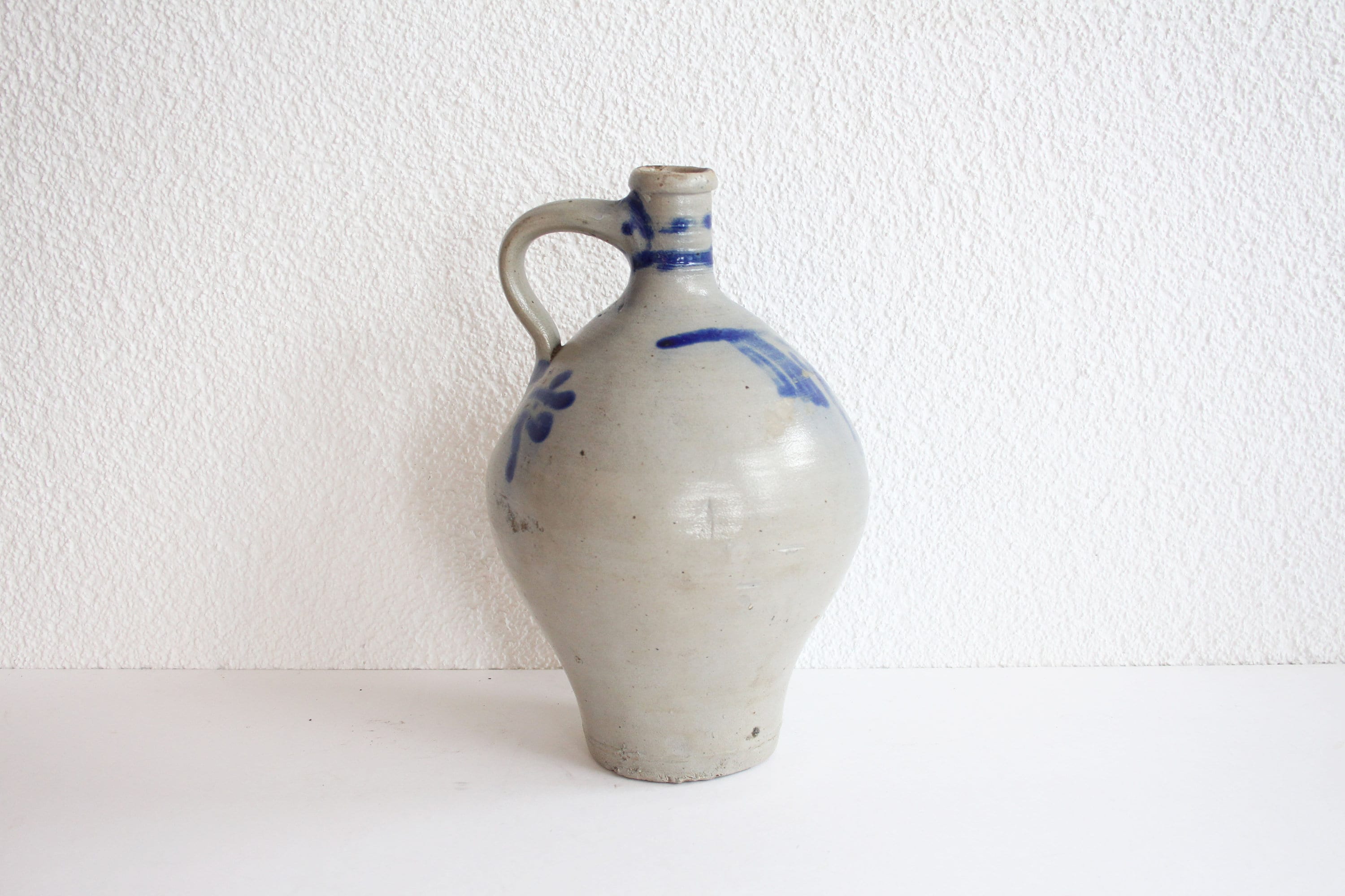 Blue Salt Glazed Stoneware Pitcher: Rustic Pottery Vase