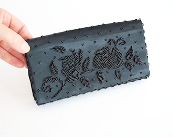 Small Black Clutch with pearls for Women