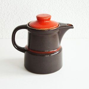 Brown Pottery Teapot Coffee Pot with Orange Lid