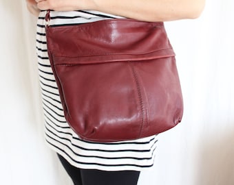 Burgundy Leather Purse, Crossbody Bag, Vintage Purse, Elegant Leather Bag, Womens Bag, Burgundy Leather Bag, Gift for Her