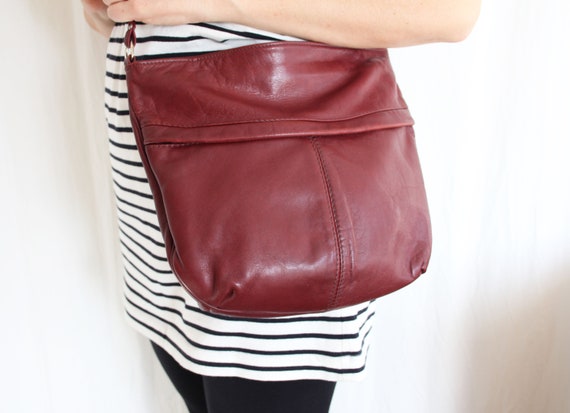Burgundy Leather Purse, Crossbody Bag, Vintage Pur