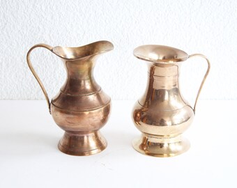 Vintage Brass Vase with Handle: Mid-Century Modern Home Decor