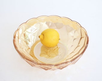 Vintage yellow pink glass bowl with ornament