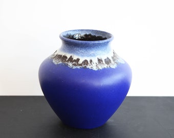 Blue Pottery Fat Lava Vase, Scheurich Vase West German Pottery Vase, blue glazed Vase, bulgy Vase, Decorative Vase, glazed Earthenware Vase