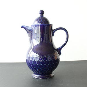Large Blue Glazed WAKU Teapot: Retro Geometric Ceramic Coffee Pot