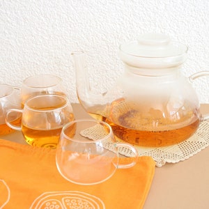 Vintage Glass Teapot Set: Large Tea Service with Four Cups