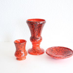 Red Fat Lava Wächtersbach Vase Set: Retro German Pottery