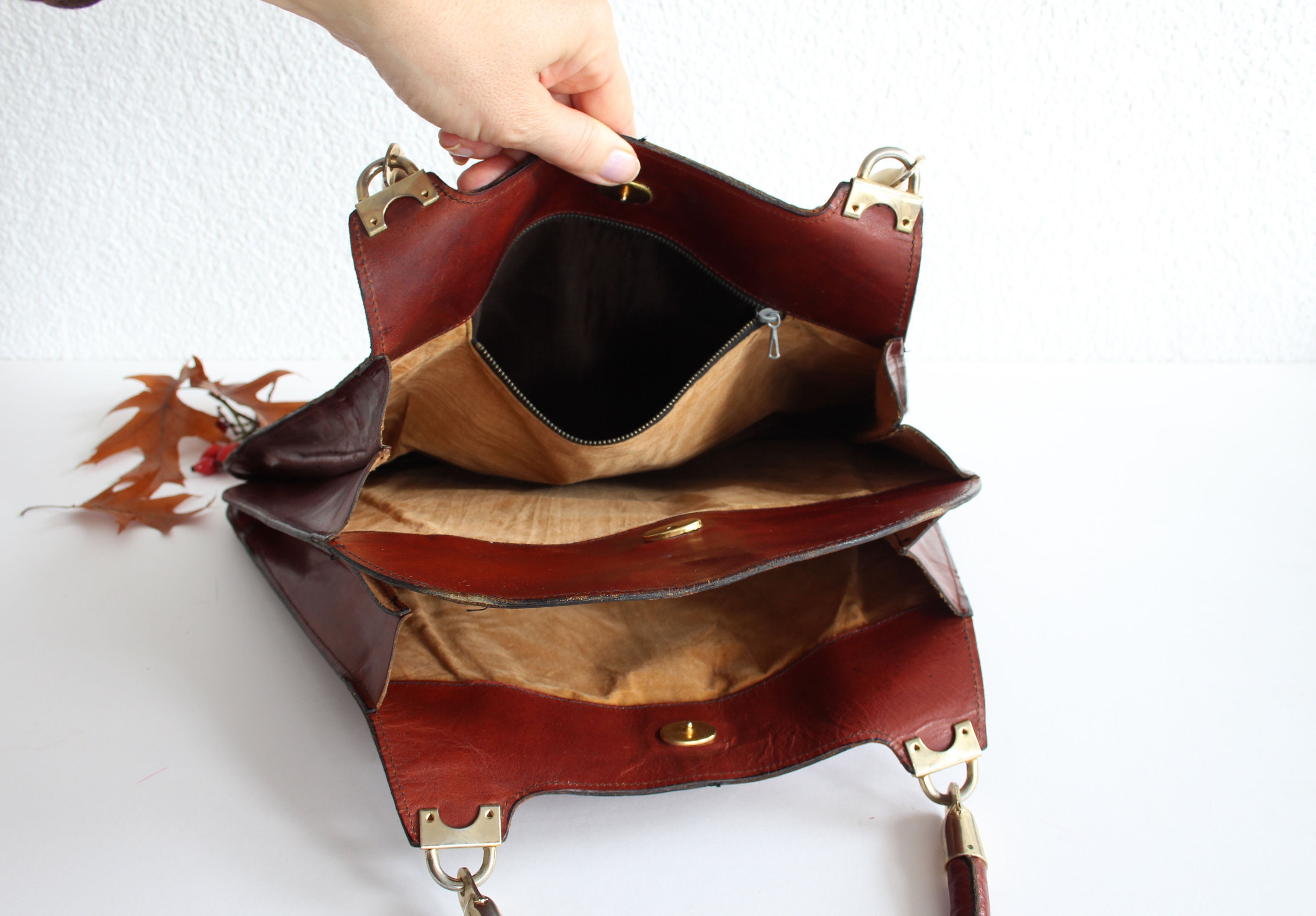Cognac Brown Leather Tote Bag for Women, Bag With Handles