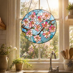Sakura Suncatcher, Glass Cherry Blossom Window Hanging, March Birth Month Flower Gift, Japanese Floral Decor, Stained Glass Art, Mothers Day
