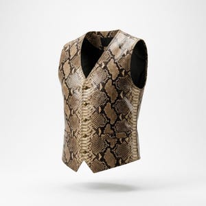 Gilet en cuir imprimé serpent, gilet en cuir gaufré python, style western motard bohème unisexe sans manches, cadeau fait main