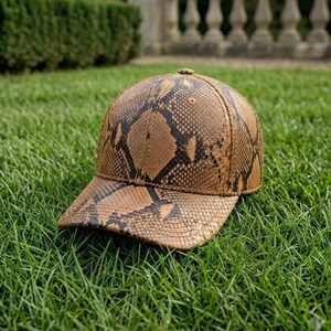 Snake Print Leather Baseball Cap, Exotic Python Skin Hat, Unisex Luxury Streetwear Gift