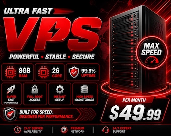 Ultra Fast Premium VPS Hosting – 26 Core CPU, 8GB RAM, Windows/Linux & Instant Delivery