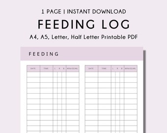 Newborn Baby Feeding Tracker | A4, A5, Letter, Half Letter Printable PDF | Breastfeeding and bottle log | New Mom Schedule